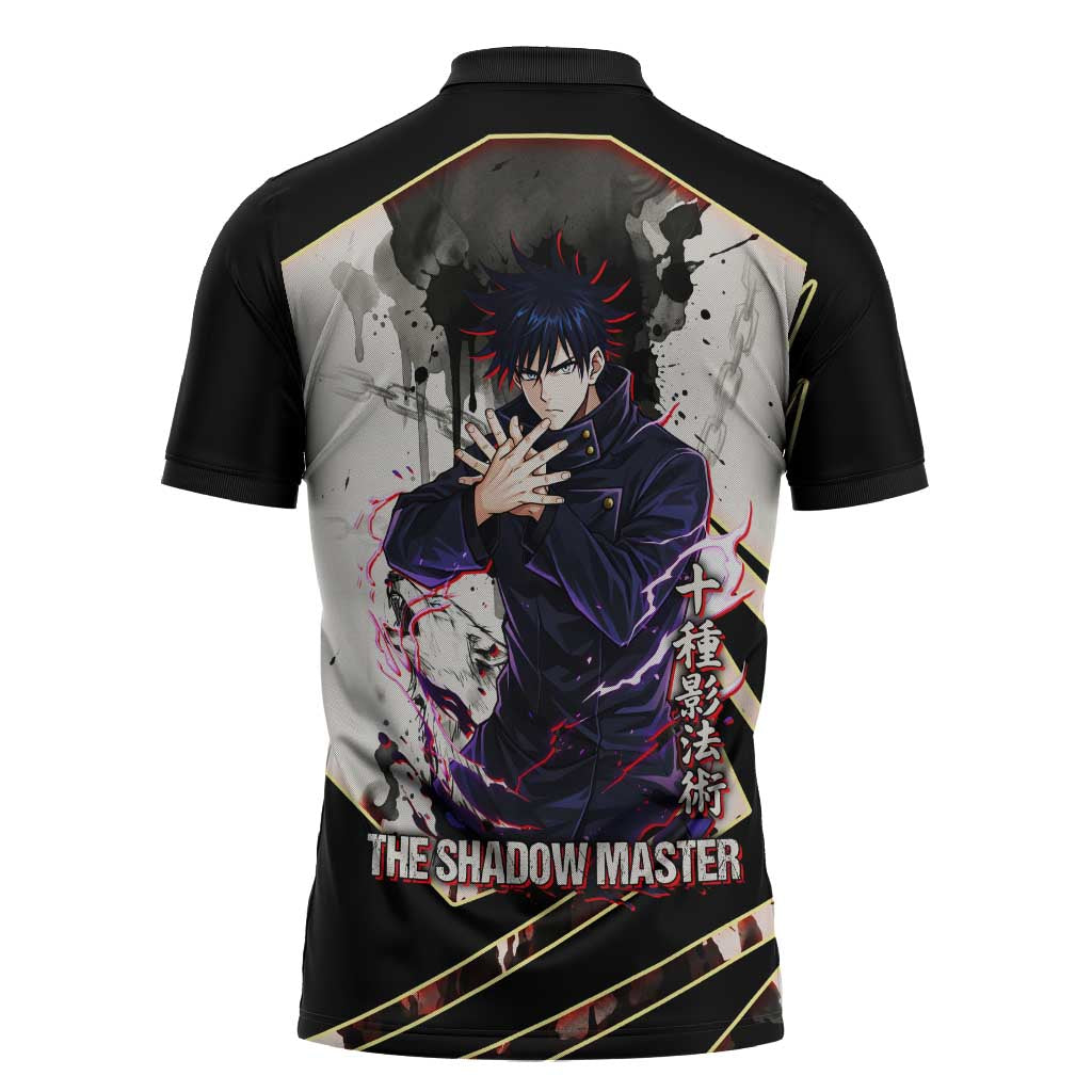 Megumi Fushiguro Shadow Master Zipper Polo Shirt Ink-Stained Cursed Technique Style