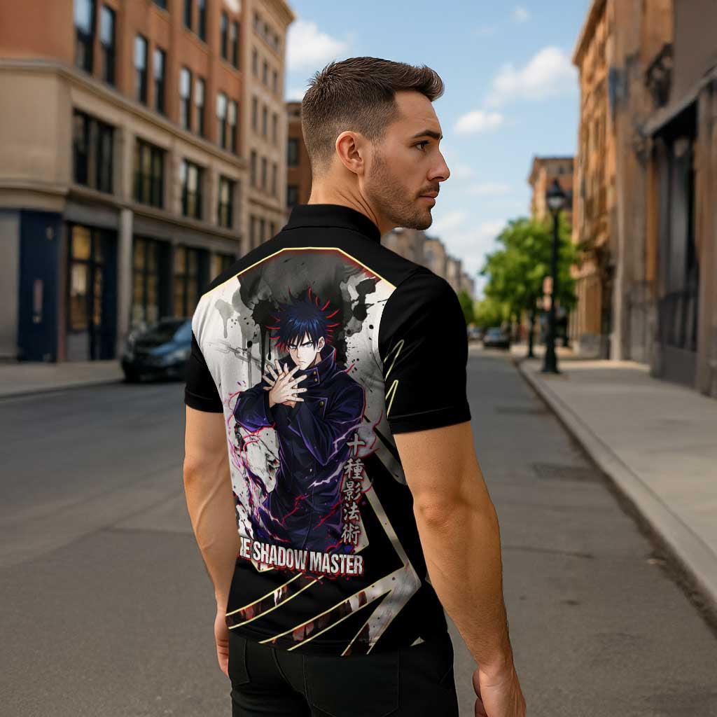 Megumi Fushiguro Shadow Master Zipper Polo Shirt Ink-Stained Cursed Technique Style