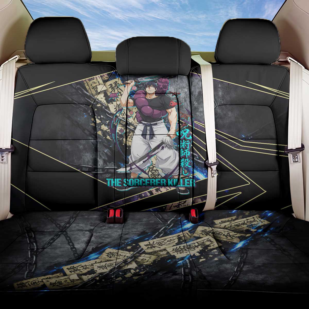 Toji Fushiguro Sorcerer Killer Back Car Seat Cover Dark Scroll Samurai Ink Style