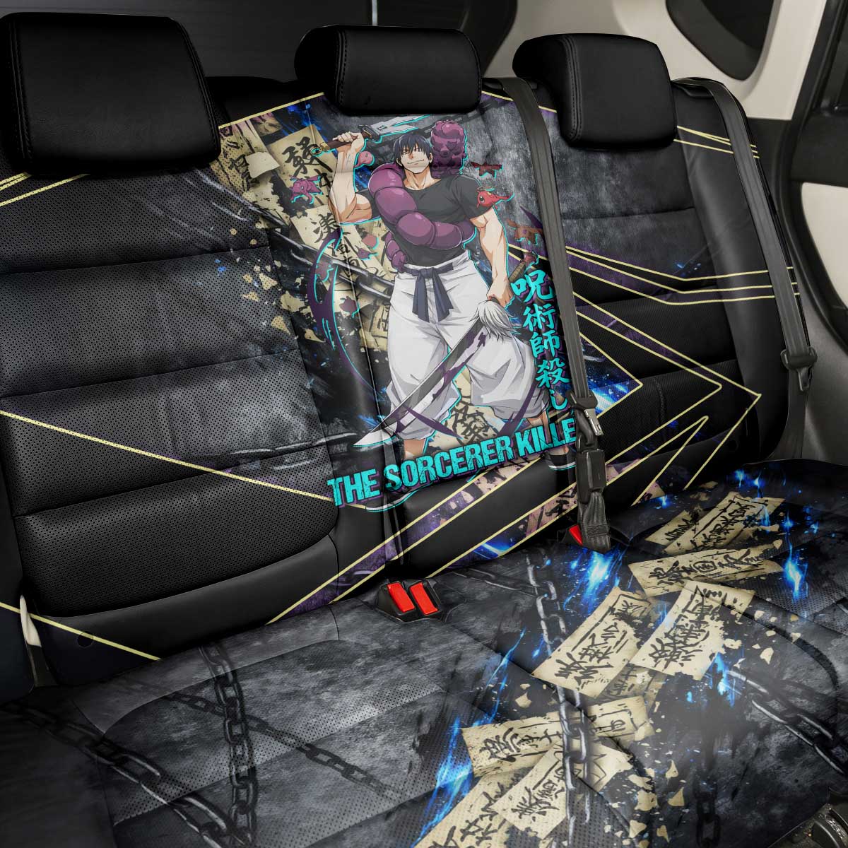Toji Fushiguro Sorcerer Killer Back Car Seat Cover Dark Scroll Samurai Ink Style