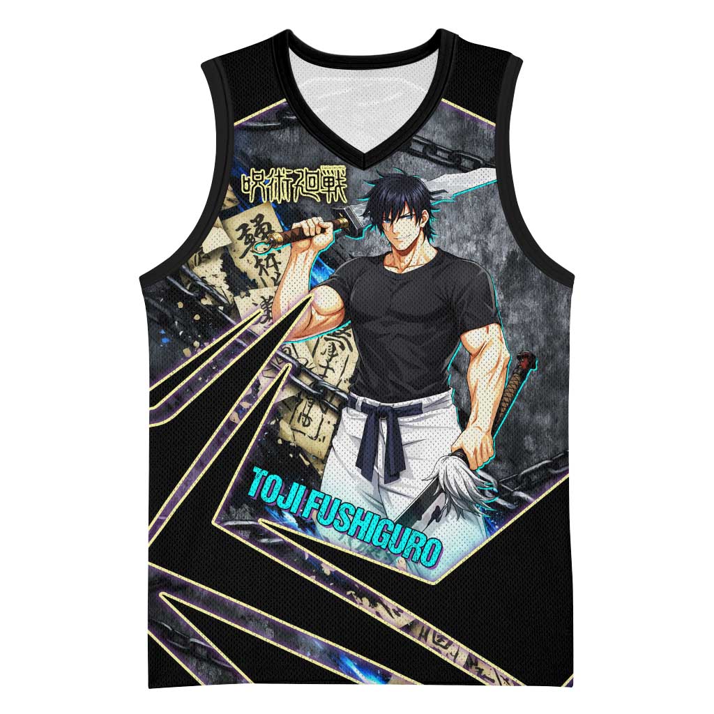 Toji Fushiguro Sorcerer Killer Basketball Jersey Dark Scroll Samurai Ink Style