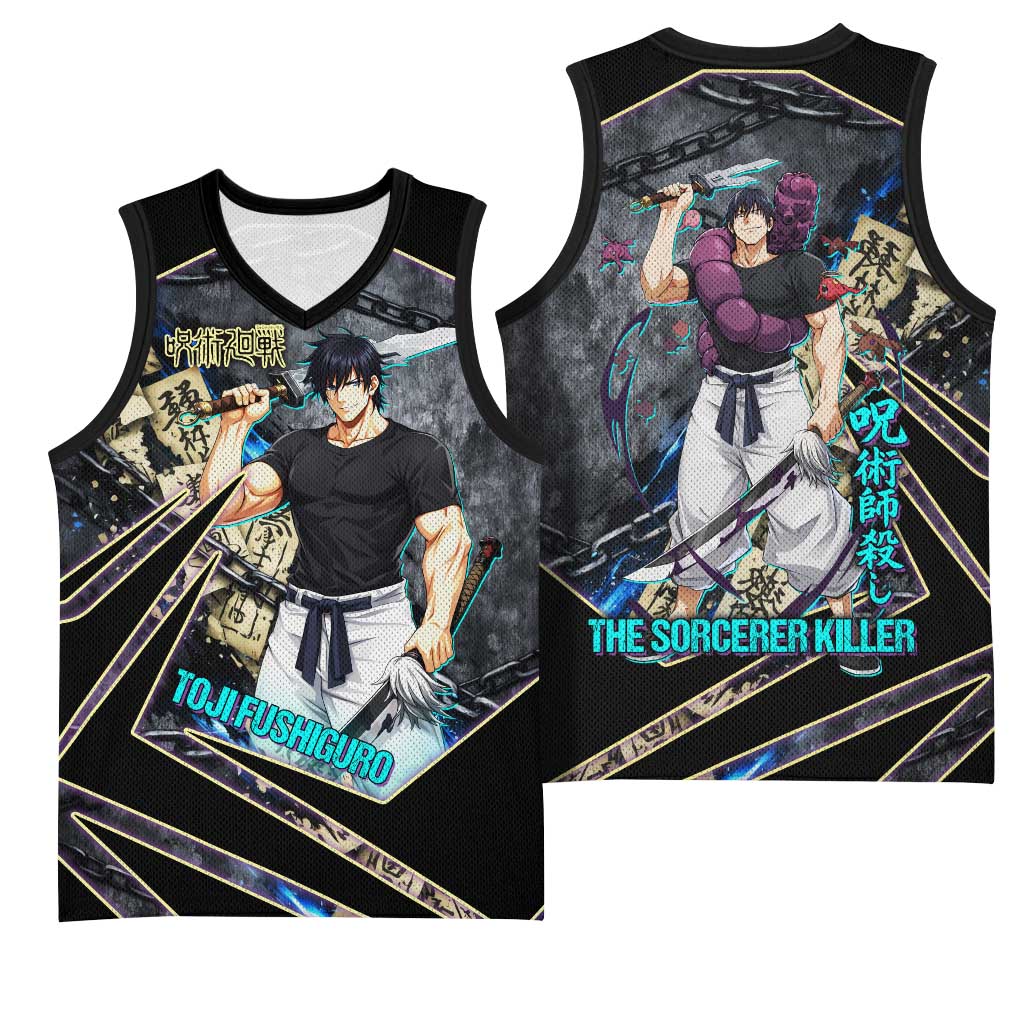 Toji Fushiguro Sorcerer Killer Basketball Jersey Dark Scroll Samurai Ink Style