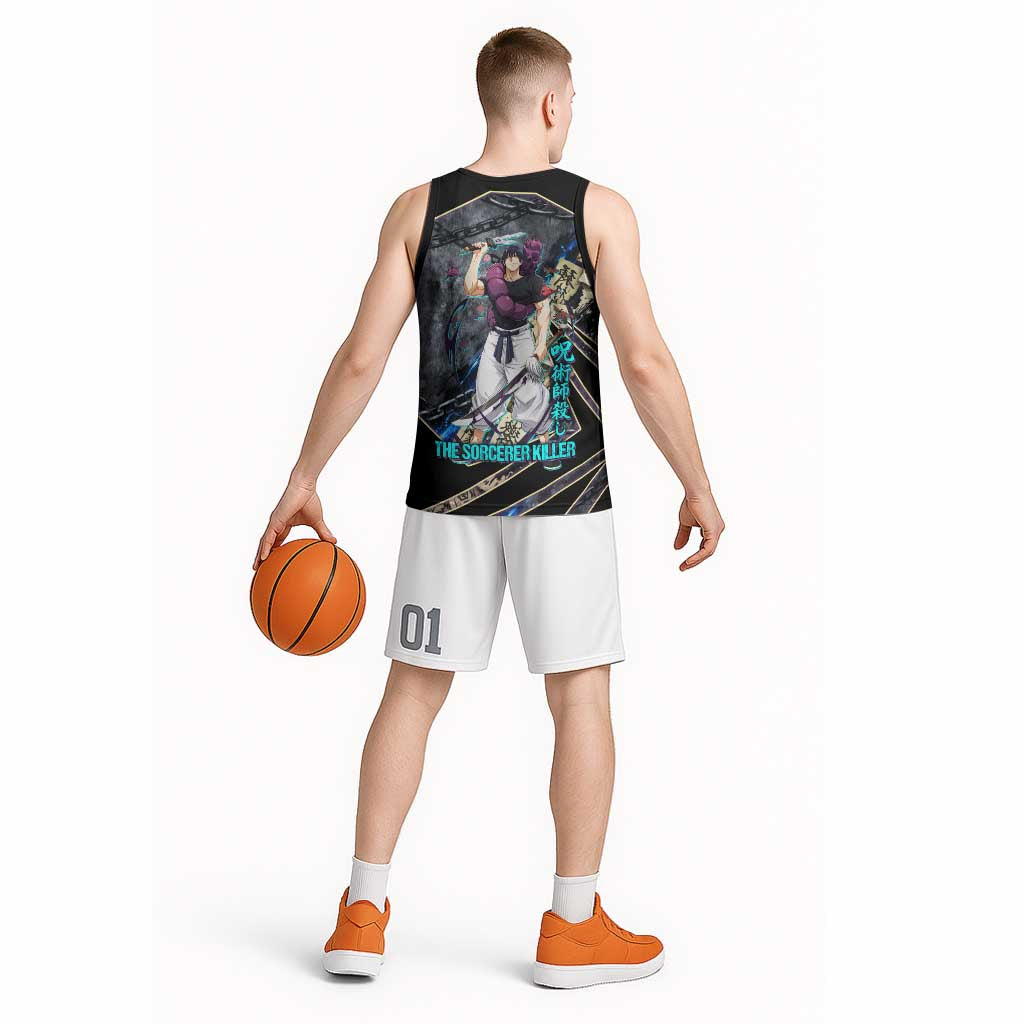 Toji Fushiguro Sorcerer Killer Basketball Jersey Dark Scroll Samurai Ink Style