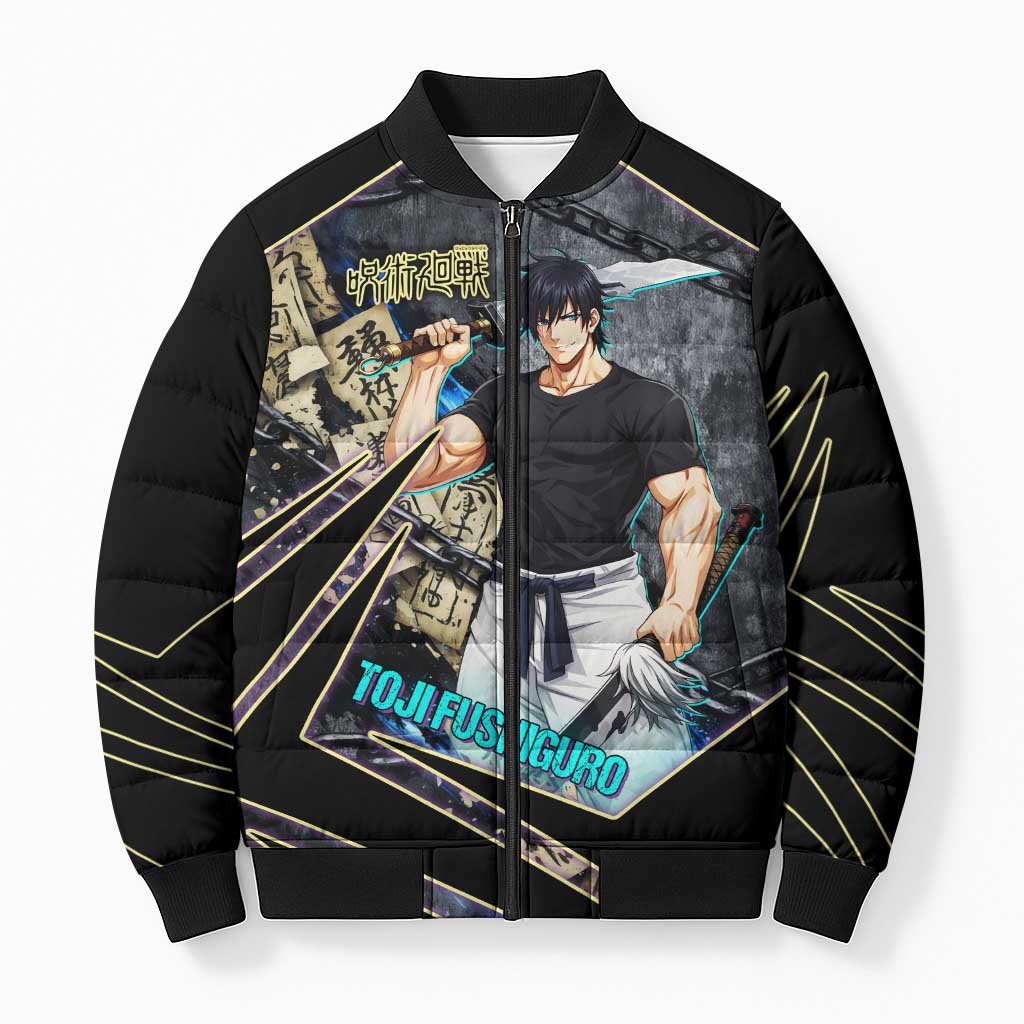 Toji Fushiguro Sorcerer Killer Bomber Puffer Jacket Dark Scroll Samurai Ink Style