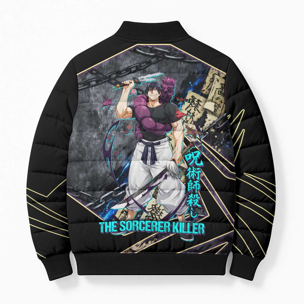 Toji Fushiguro Sorcerer Killer Bomber Puffer Jacket Dark Scroll Samurai Ink Style