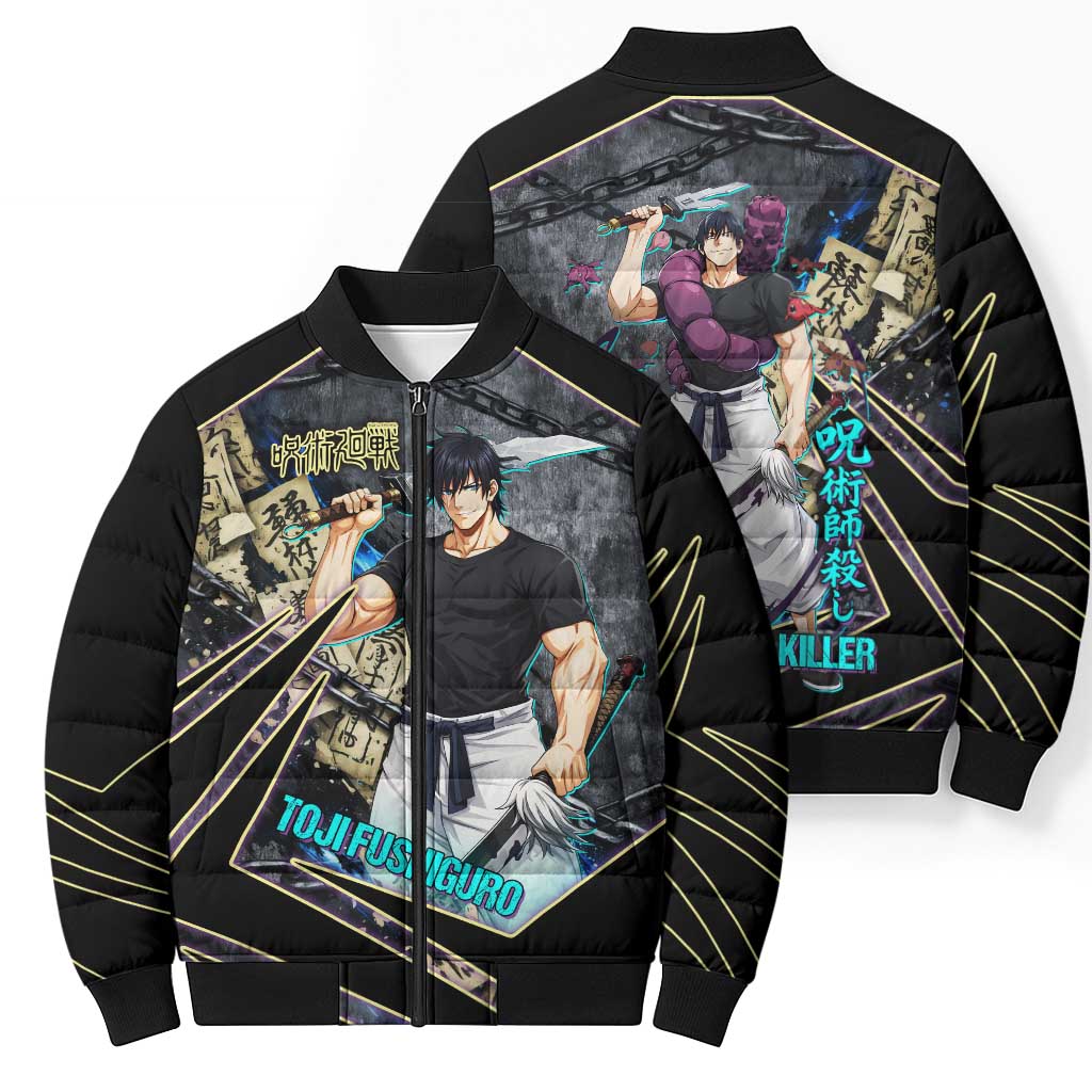 Toji Fushiguro Sorcerer Killer Bomber Puffer Jacket Dark Scroll Samurai Ink Style