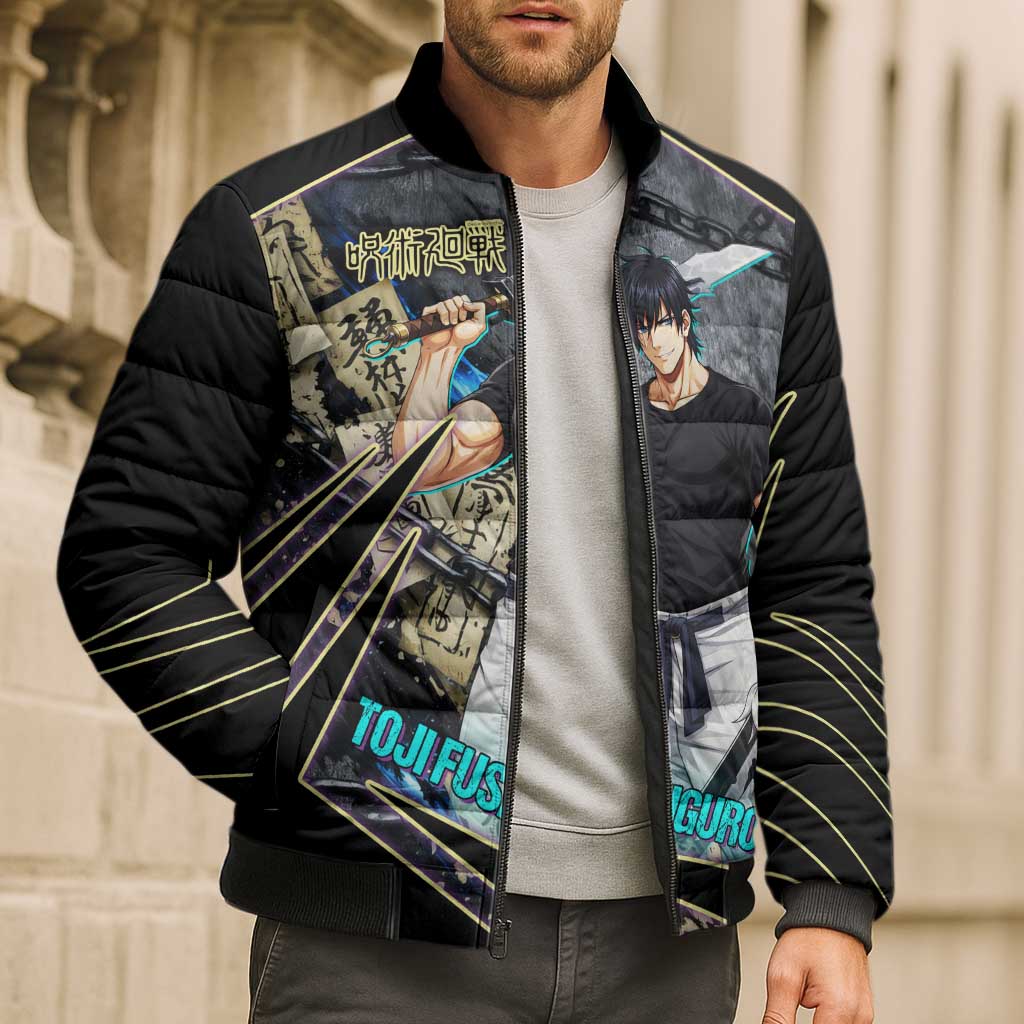 Toji Fushiguro Sorcerer Killer Bomber Puffer Jacket Dark Scroll Samurai Ink Style