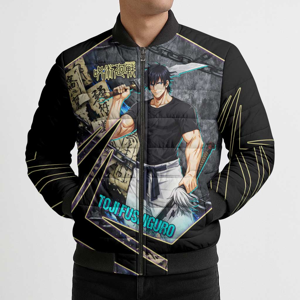 Toji Fushiguro Sorcerer Killer Bomber Puffer Jacket Dark Scroll Samurai Ink Style