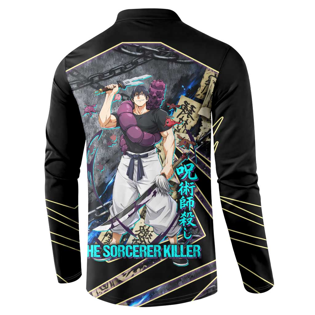 Toji Fushiguro Sorcerer Killer Button Sweatshirt Dark Scroll Samurai Ink Style