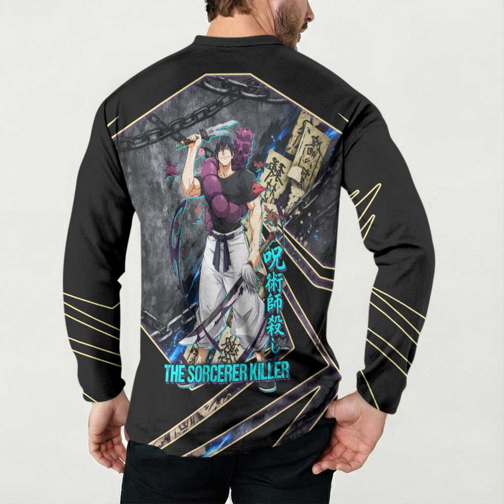 Toji Fushiguro Sorcerer Killer Button Sweatshirt Dark Scroll Samurai Ink Style