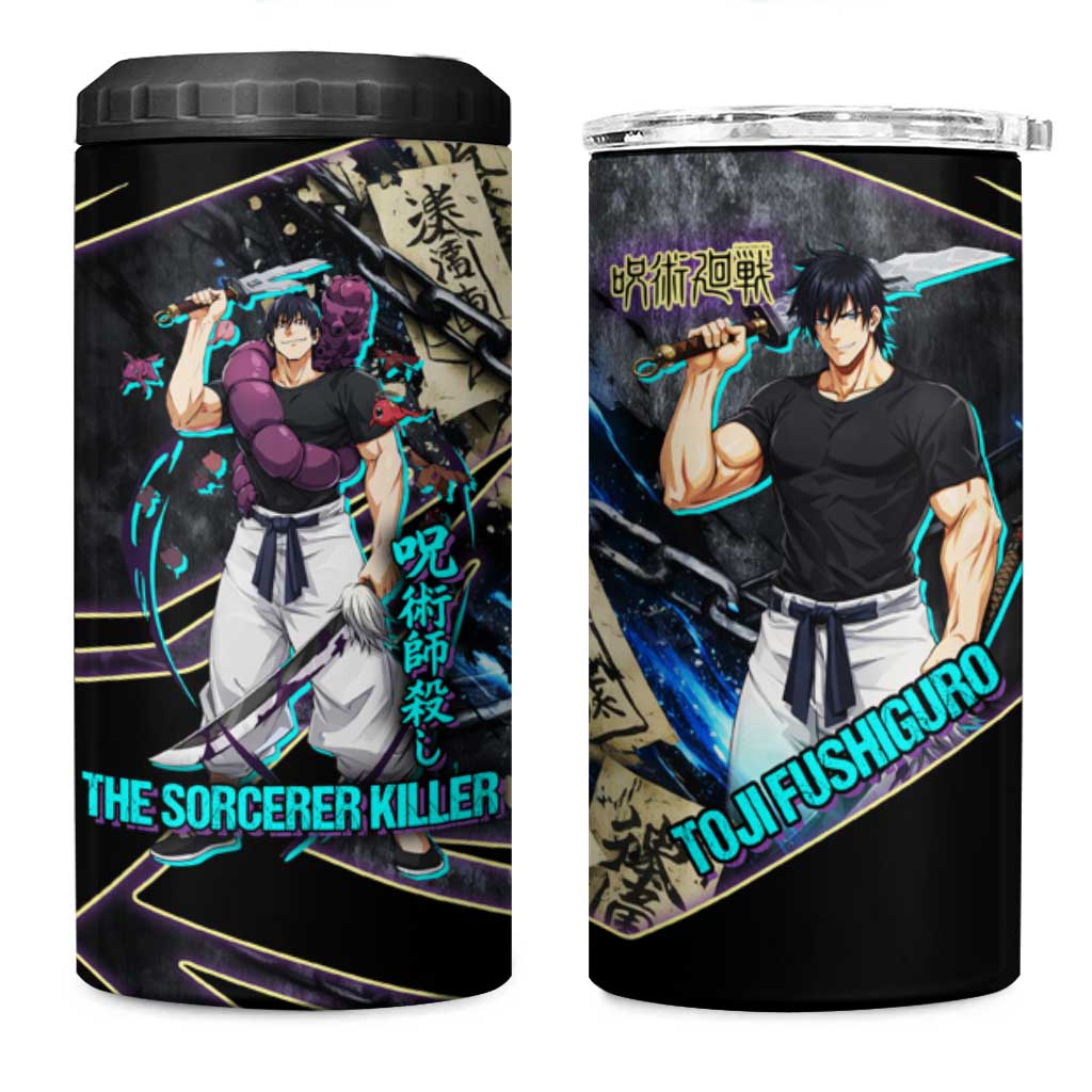 Toji Fushiguro Sorcerer Killer 4 in 1 Can Cooler Tumbler Dark Scroll Samurai Ink Style