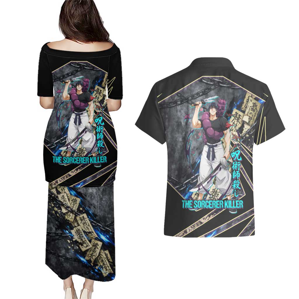 Toji Fushiguro Sorcerer Killer Couples Matching Puletasi and Hawaiian Shirt Dark Scroll Samurai Ink Style