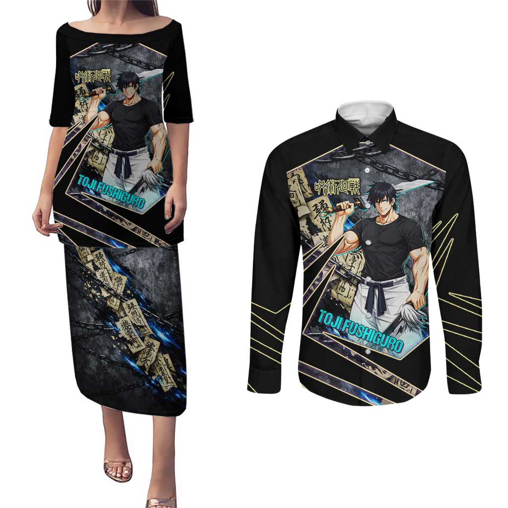 Toji Fushiguro Sorcerer Killer Couples Matching Puletasi and Long Sleeve Button Shirt Dark Scroll Samurai Ink Style