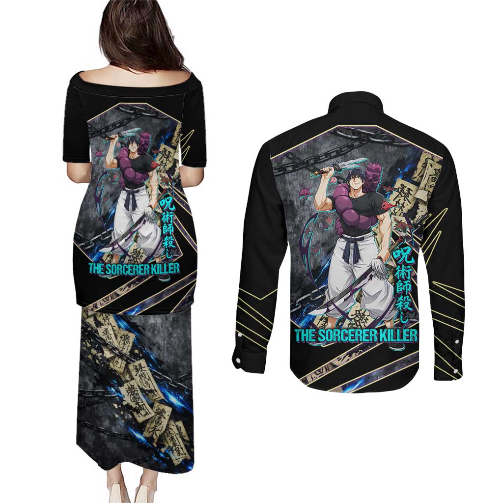 Toji Fushiguro Sorcerer Killer Couples Matching Puletasi and Long Sleeve Button Shirt Dark Scroll Samurai Ink Style