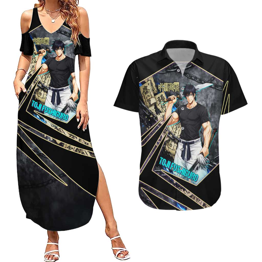 Toji Fushiguro Sorcerer Killer Couples Matching Summer Maxi Dress and Hawaiian Shirt Dark Scroll Samurai Ink Style