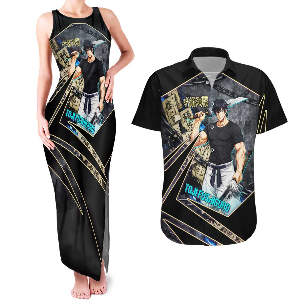 Toji Fushiguro Sorcerer Killer Couples Matching Tank Maxi Dress and Hawaiian Shirt Dark Scroll Samurai Ink Style