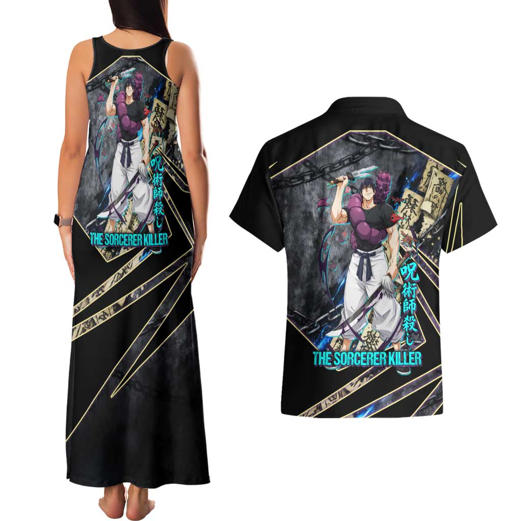 Toji Fushiguro Sorcerer Killer Couples Matching Tank Maxi Dress and Hawaiian Shirt Dark Scroll Samurai Ink Style