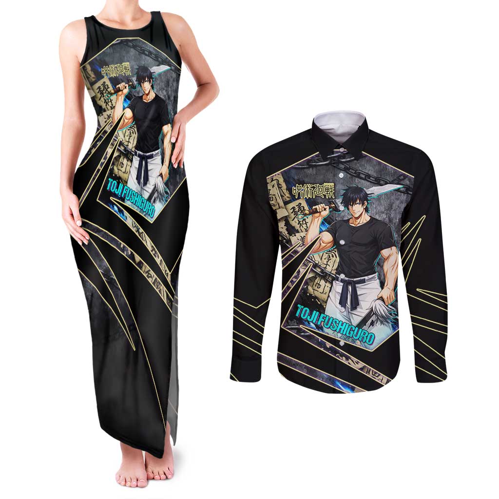 Toji Fushiguro Sorcerer Killer Couples Matching Tank Maxi Dress and Long Sleeve Button Shirt Dark Scroll Samurai Ink Style