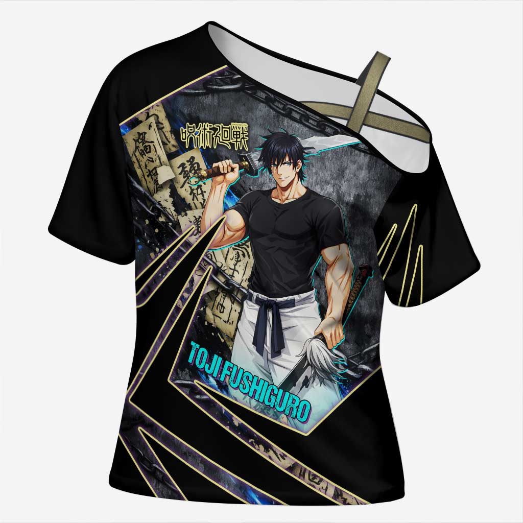 Toji Fushiguro Sorcerer Killer Cross Shoulder Shirt Dark Scroll Samurai Ink Style