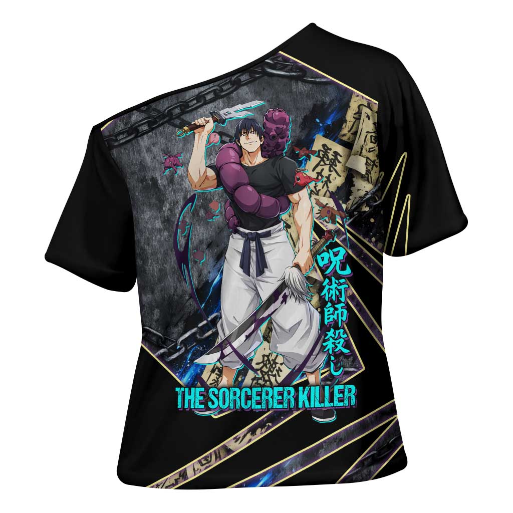 Toji Fushiguro Sorcerer Killer Cross Shoulder Shirt Dark Scroll Samurai Ink Style