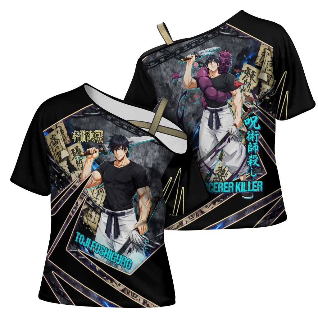 Toji Fushiguro Sorcerer Killer Cross Shoulder Shirt Dark Scroll Samurai Ink Style