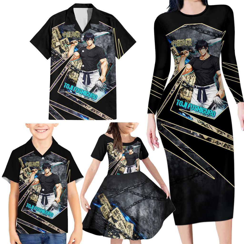 Toji Fushiguro Sorcerer Killer Family Matching Long Sleeve Bodycon Dress and Hawaiian Shirt Dark Scroll Samurai Ink Style