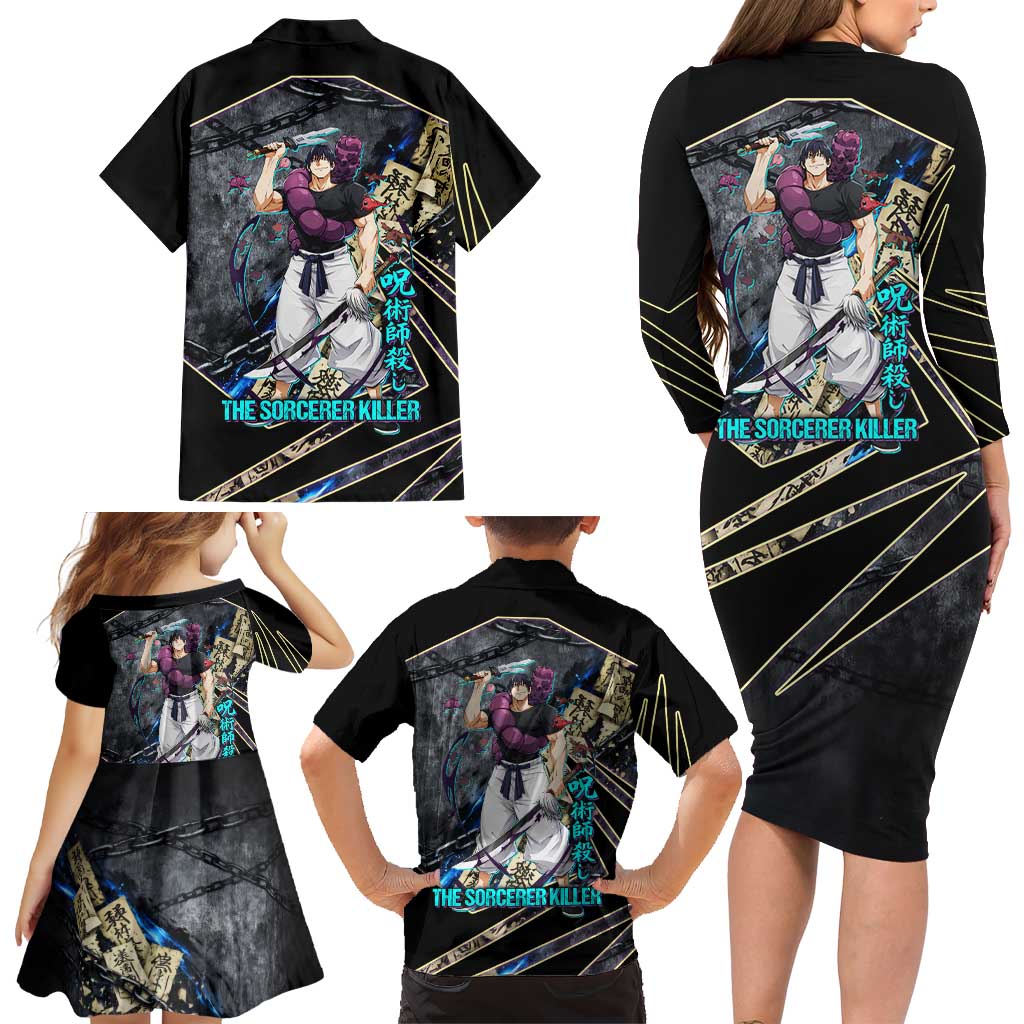 Toji Fushiguro Sorcerer Killer Family Matching Long Sleeve Bodycon Dress and Hawaiian Shirt Dark Scroll Samurai Ink Style