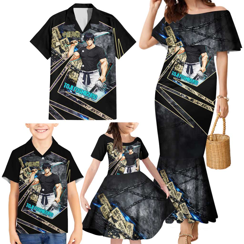 Toji Fushiguro Sorcerer Killer Family Matching Mermaid Dress and Hawaiian Shirt Dark Scroll Samurai Ink Style