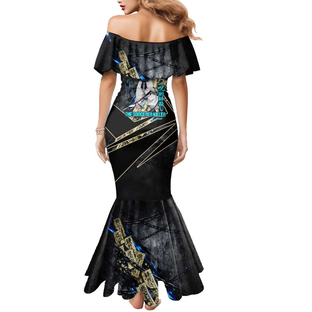 Toji Fushiguro Sorcerer Killer Family Matching Mermaid Dress and Hawaiian Shirt Dark Scroll Samurai Ink Style