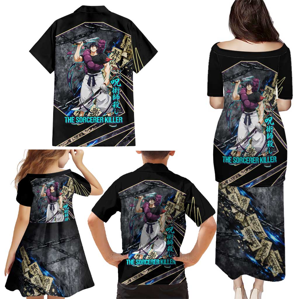 Toji Fushiguro Sorcerer Killer Family Matching Puletasi and Hawaiian Shirt Dark Scroll Samurai Ink Style