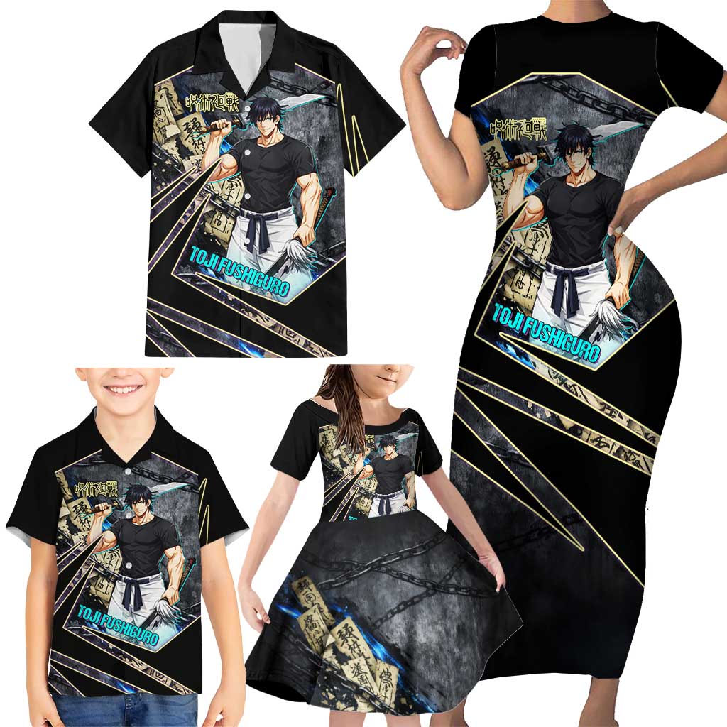 Toji Fushiguro Sorcerer Killer Family Matching Short Sleeve Bodycon Dress and Hawaiian Shirt Dark Scroll Samurai Ink Style
