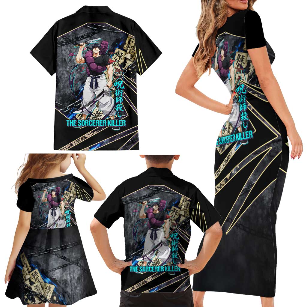 Toji Fushiguro Sorcerer Killer Family Matching Short Sleeve Bodycon Dress and Hawaiian Shirt Dark Scroll Samurai Ink Style