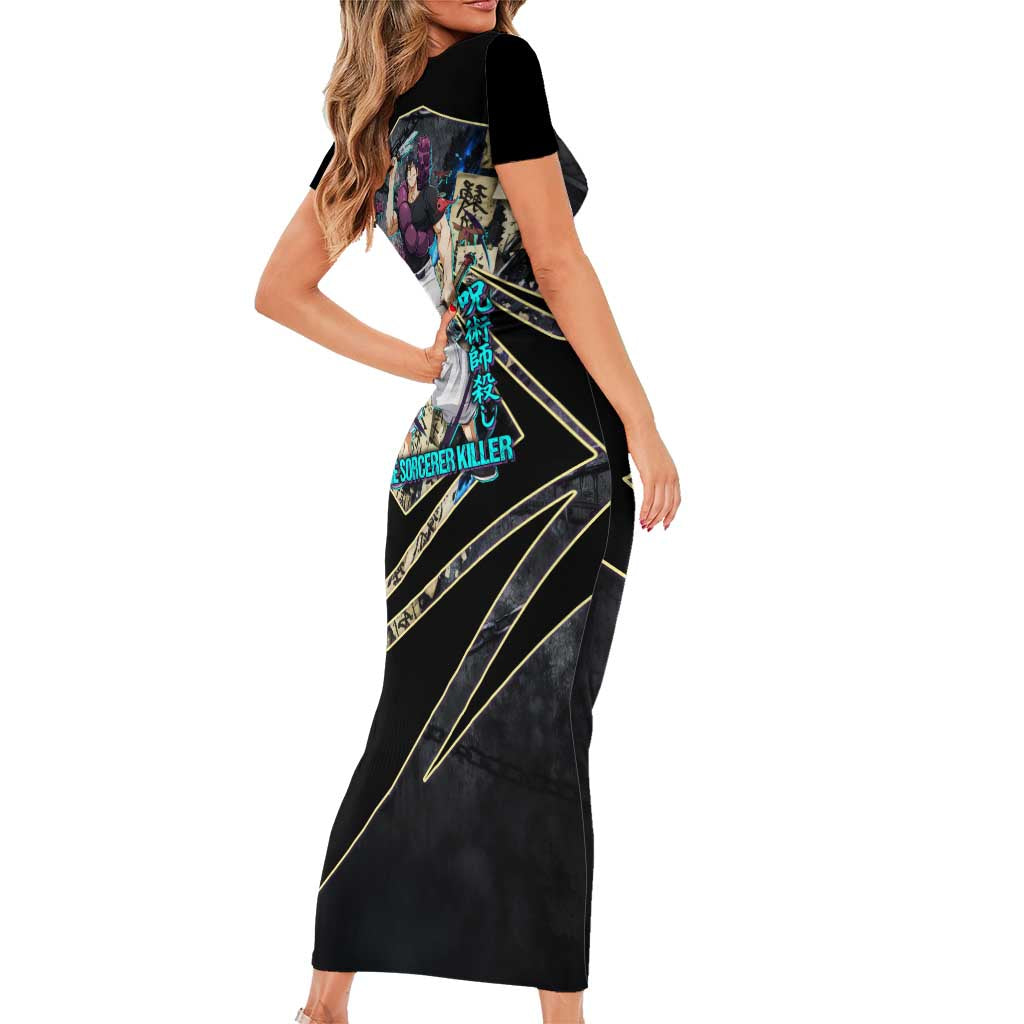 Toji Fushiguro Sorcerer Killer Family Matching Short Sleeve Bodycon Dress and Hawaiian Shirt Dark Scroll Samurai Ink Style