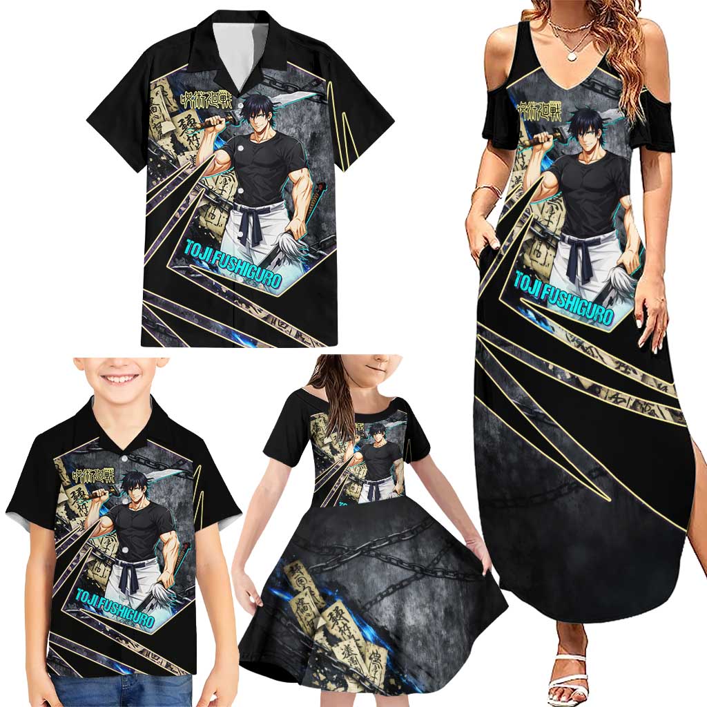 Toji Fushiguro Sorcerer Killer Family Matching Summer Maxi Dress and Hawaiian Shirt Dark Scroll Samurai Ink Style