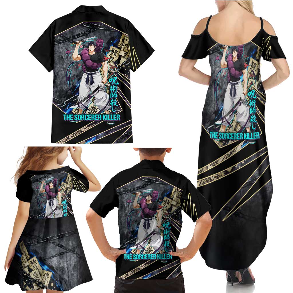 Toji Fushiguro Sorcerer Killer Family Matching Summer Maxi Dress and Hawaiian Shirt Dark Scroll Samurai Ink Style