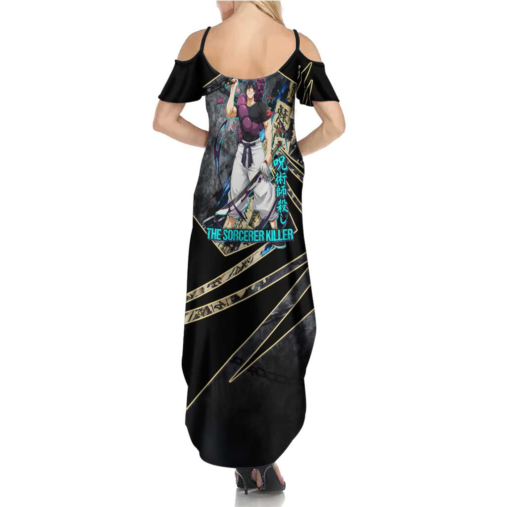 Toji Fushiguro Sorcerer Killer Family Matching Summer Maxi Dress and Hawaiian Shirt Dark Scroll Samurai Ink Style
