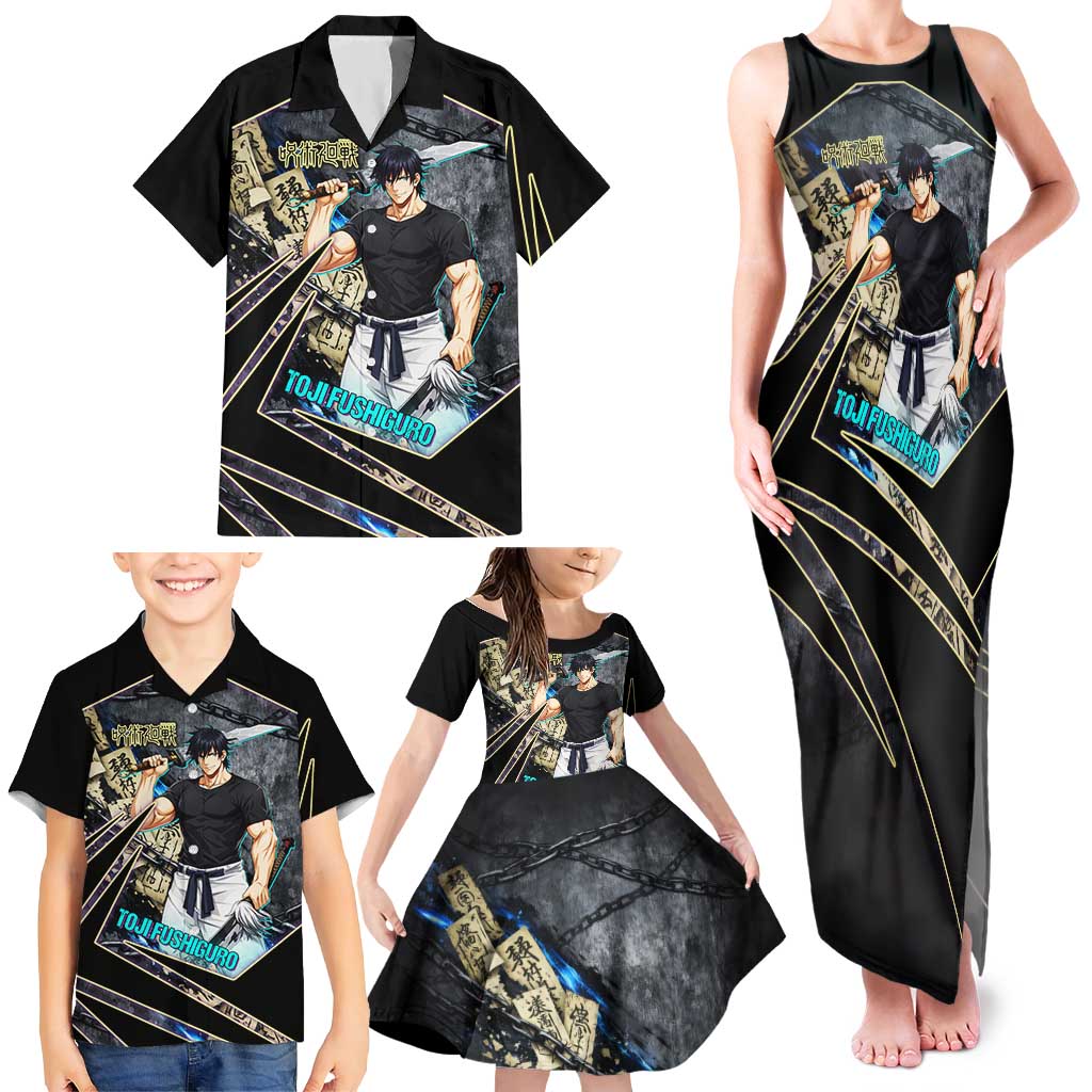 Toji Fushiguro Sorcerer Killer Family Matching Tank Maxi Dress and Hawaiian Shirt Dark Scroll Samurai Ink Style