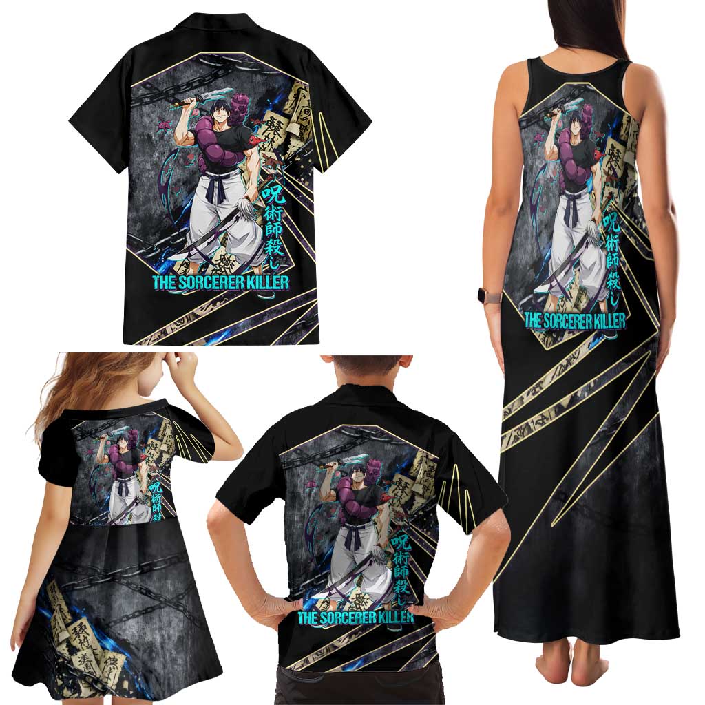 Toji Fushiguro Sorcerer Killer Family Matching Tank Maxi Dress and Hawaiian Shirt Dark Scroll Samurai Ink Style
