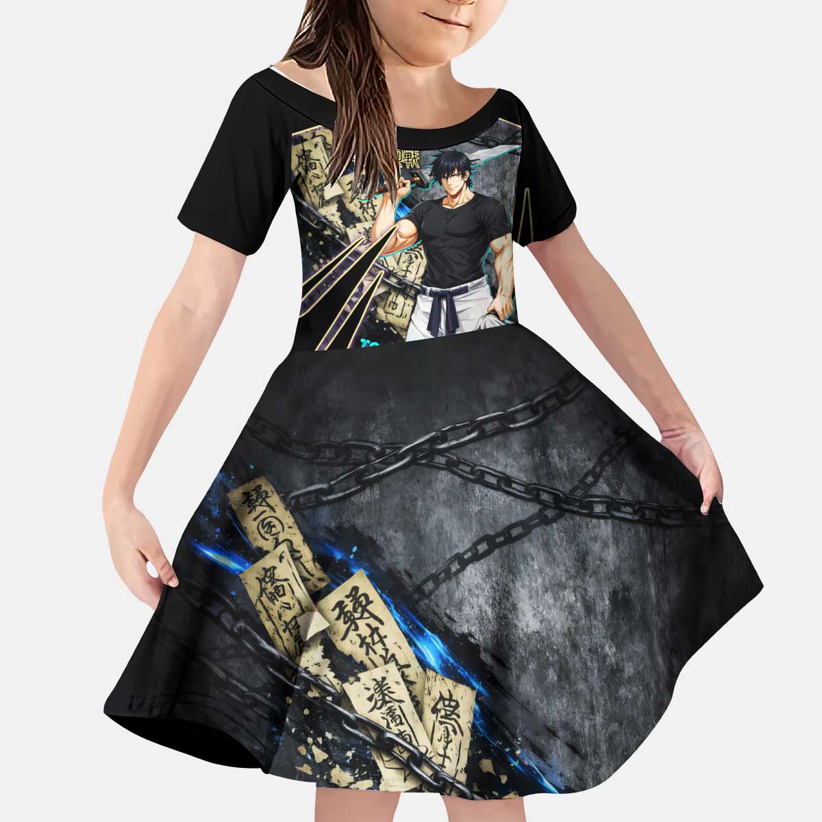 Toji Fushiguro Sorcerer Killer Kid Short Sleeve Dress Dark Scroll Samurai Ink Style