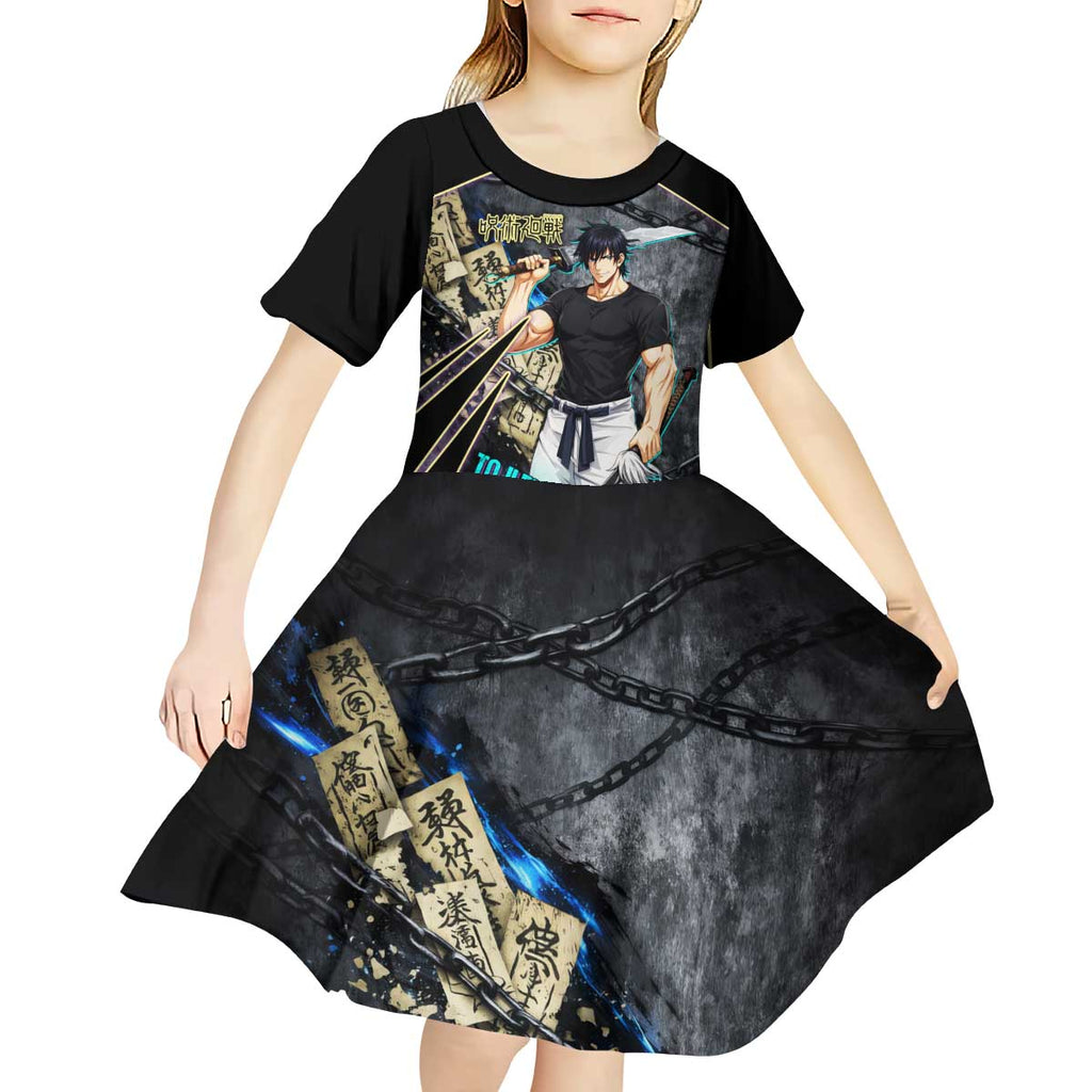 Toji Fushiguro Sorcerer Killer Kid Short Sleeve Dress Dark Scroll Samurai Ink Style