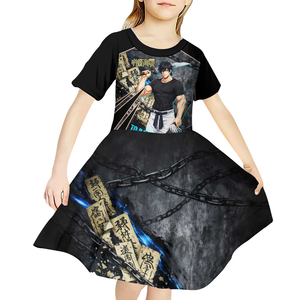 Toji Fushiguro Sorcerer Killer Kid Short Sleeve Dress Dark Scroll Samurai Ink Style