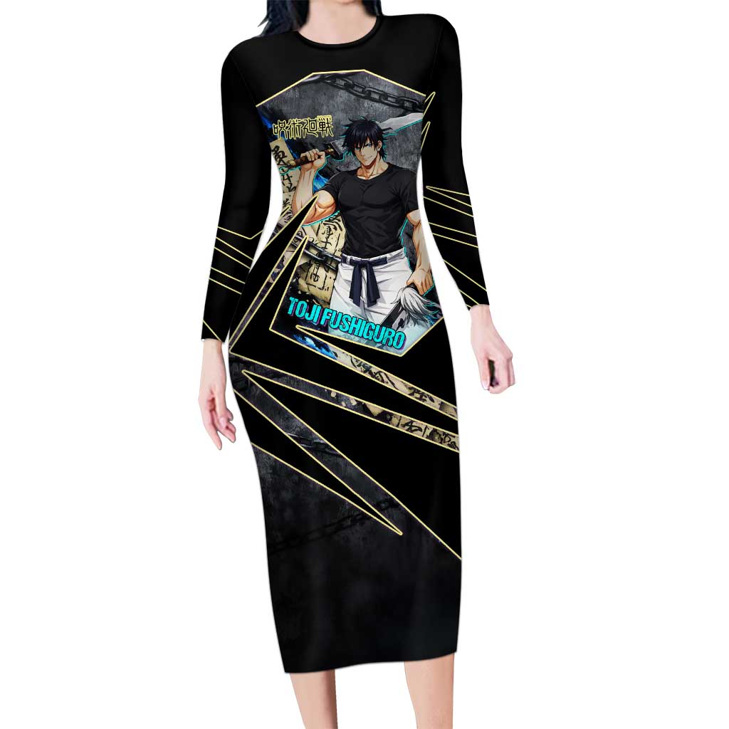 Toji Fushiguro Sorcerer Killer Long Sleeve Bodycon Dress Dark Scroll Samurai Ink Style