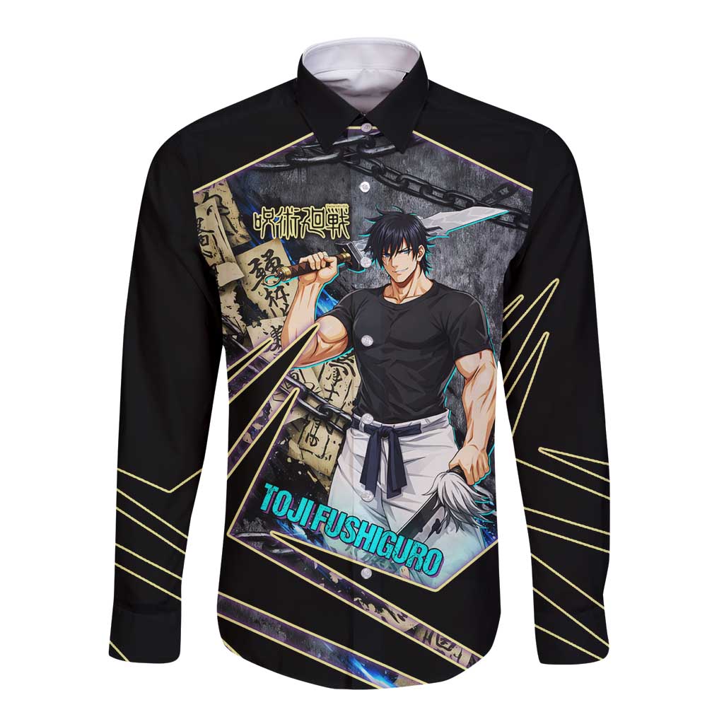 Toji Fushiguro Sorcerer Killer Long Sleeve Button Shirt Dark Scroll Samurai Ink Style