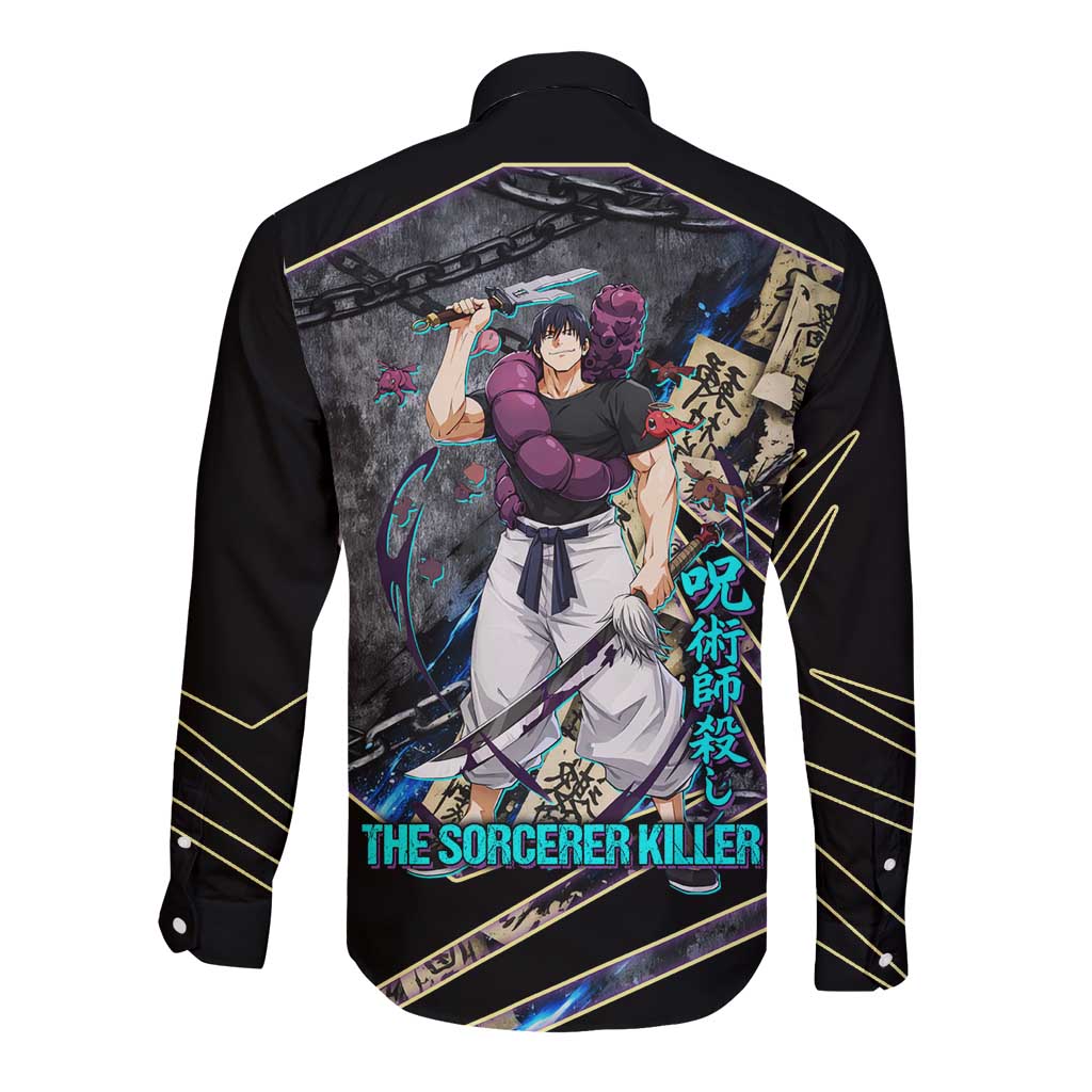 Toji Fushiguro Sorcerer Killer Long Sleeve Button Shirt Dark Scroll Samurai Ink Style
