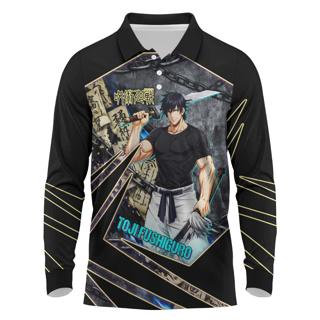 Toji Fushiguro Sorcerer Killer Long Sleeve Polo Shirt Dark Scroll Samurai Ink Style