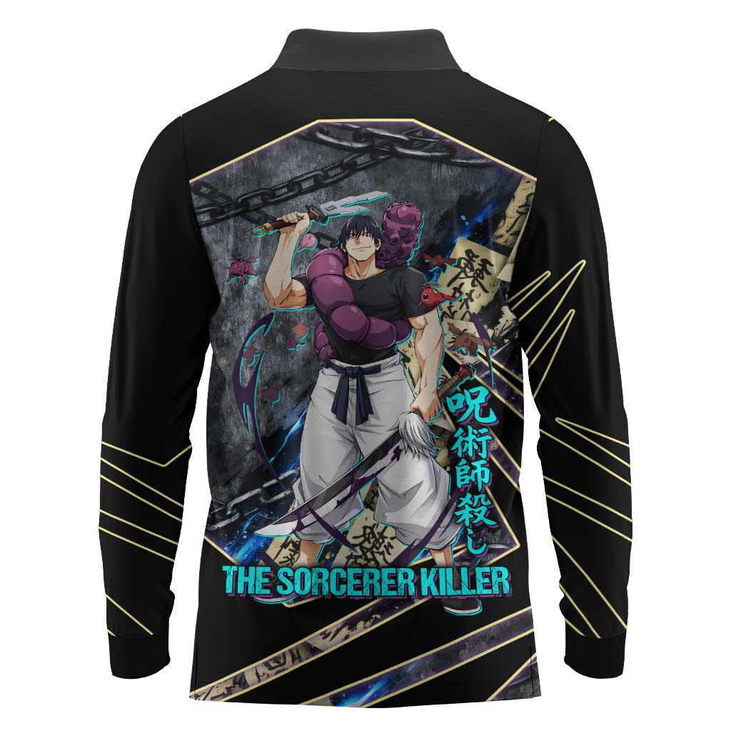 Toji Fushiguro Sorcerer Killer Long Sleeve Polo Shirt Dark Scroll Samurai Ink Style