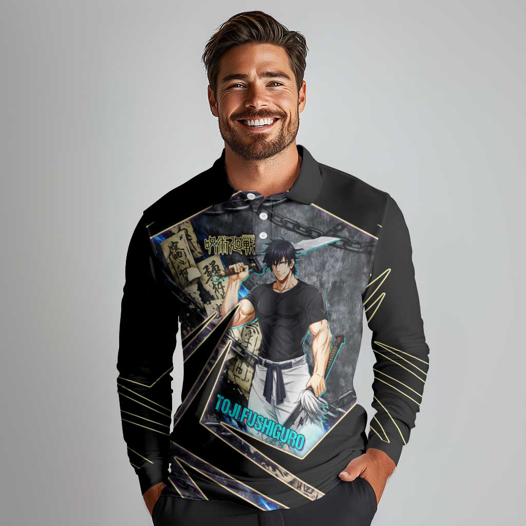 Toji Fushiguro Sorcerer Killer Long Sleeve Polo Shirt Dark Scroll Samurai Ink Style