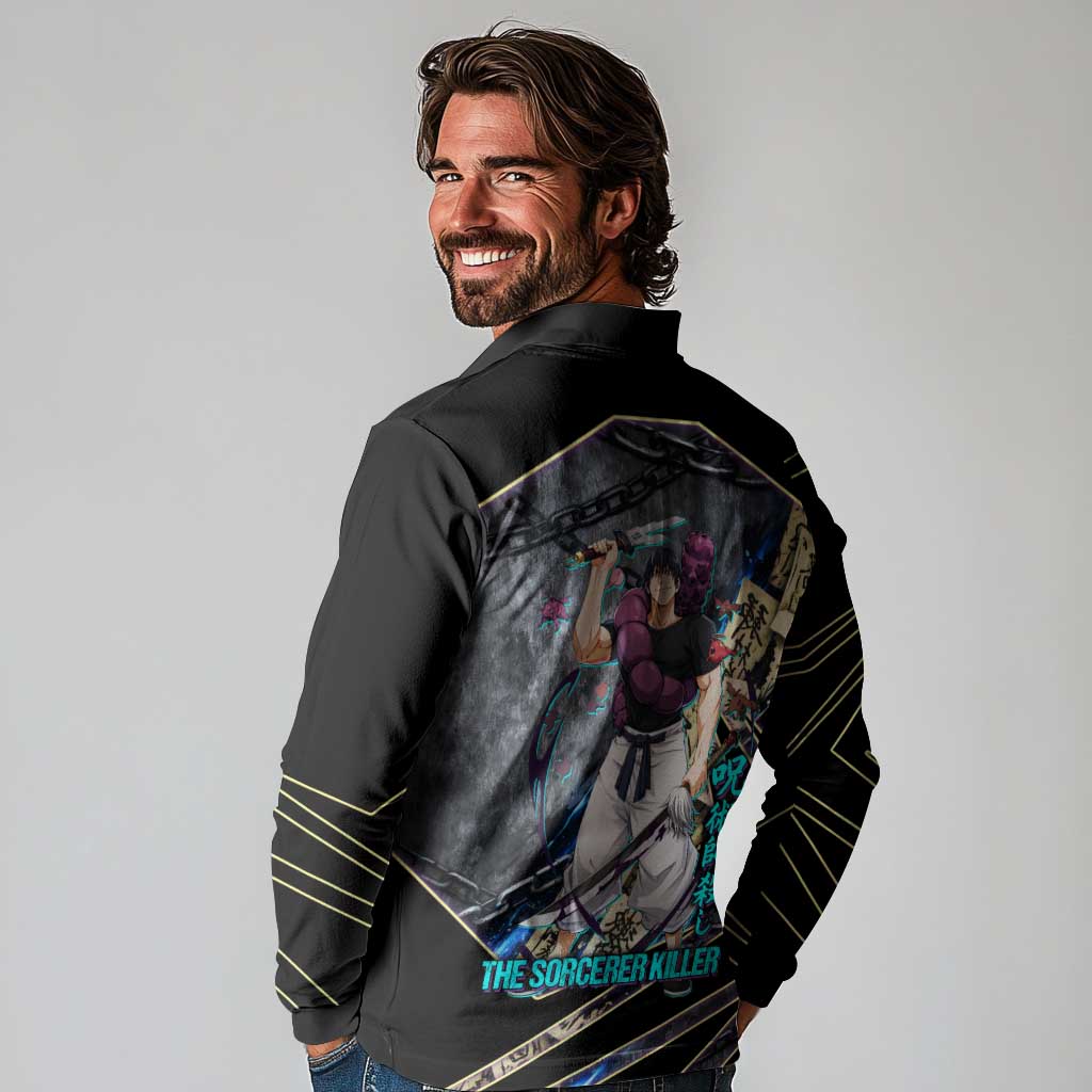 Toji Fushiguro Sorcerer Killer Long Sleeve Polo Shirt Dark Scroll Samurai Ink Style