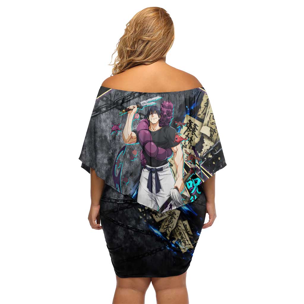 Toji Fushiguro Sorcerer Killer Off Shoulder Short Dress Dark Scroll Samurai Ink Style