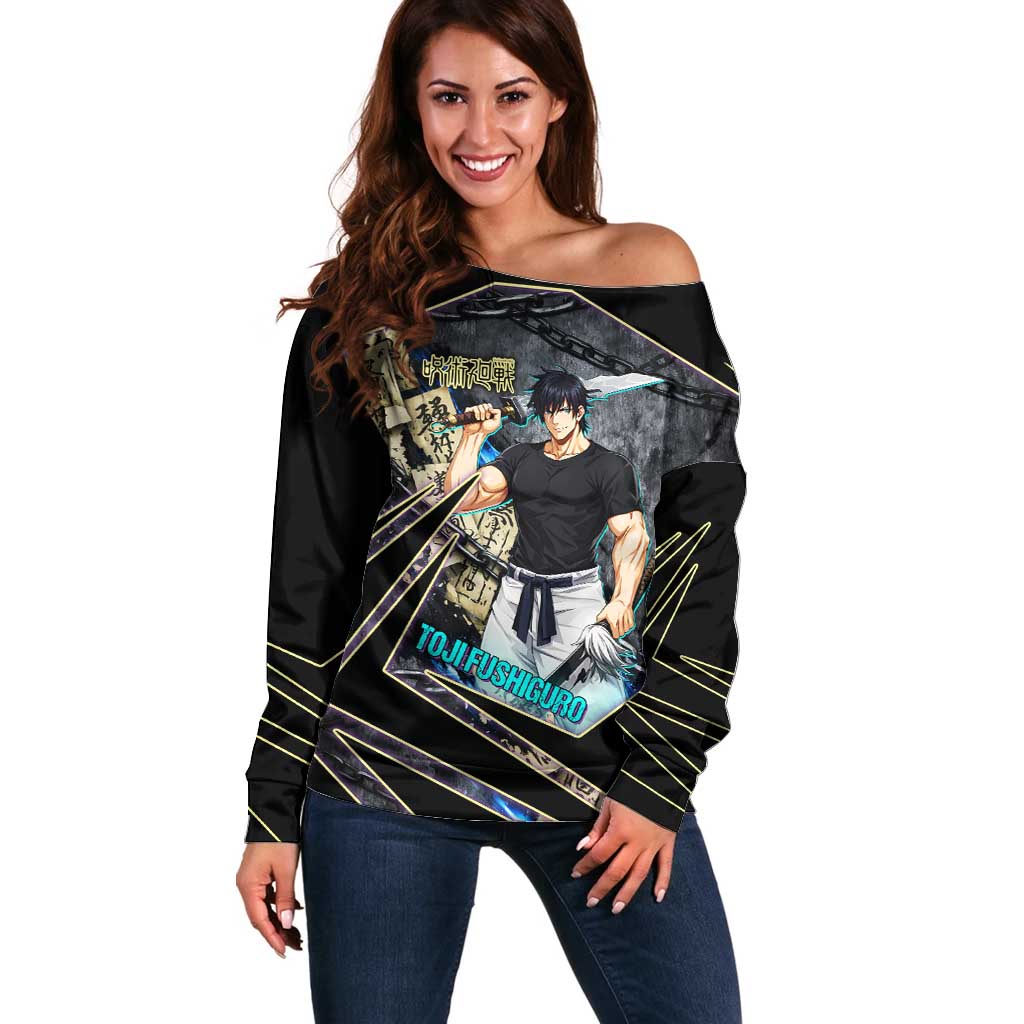 Toji Fushiguro Sorcerer Killer Off Shoulder Sweater Dark Scroll Samurai Ink Style